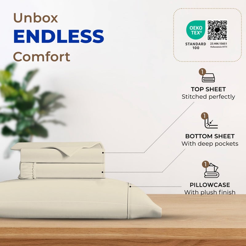 THREAD SPREAD 100% Egyptian Cotton Sheets Set Twin - 600 Thread Count Sheets Twin, 3 PC Deep Pocket Twin Sheets, Soft, Cooling Sateen Weave Extra Long Twin Sheets Set for Dorm, 16" Deep Pocket - Ivory - Image 3